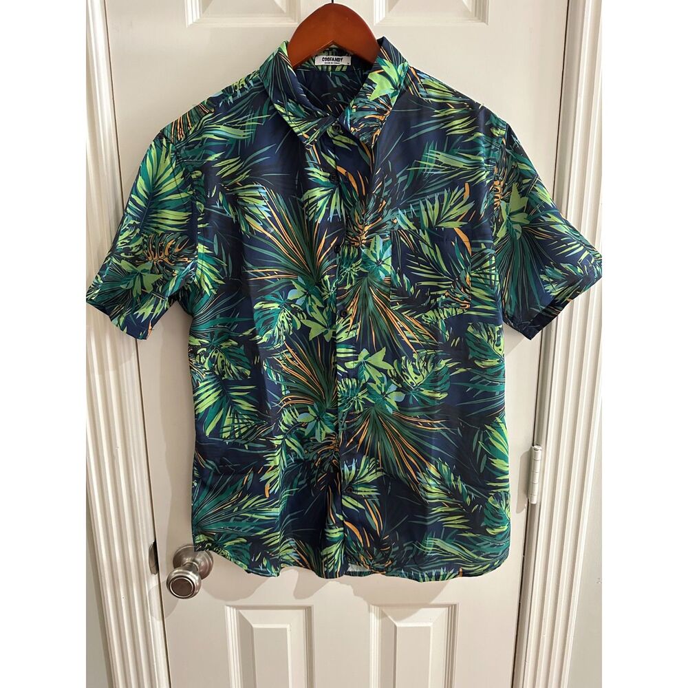 COOFANDY Men's Tropical Hawaiian Floral Short Sleeve Shirt - Size Medium (M)